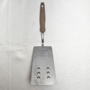 Vintage EKCO Stainless Steel Spatula Black Handle Chevron Slotted Made in USA